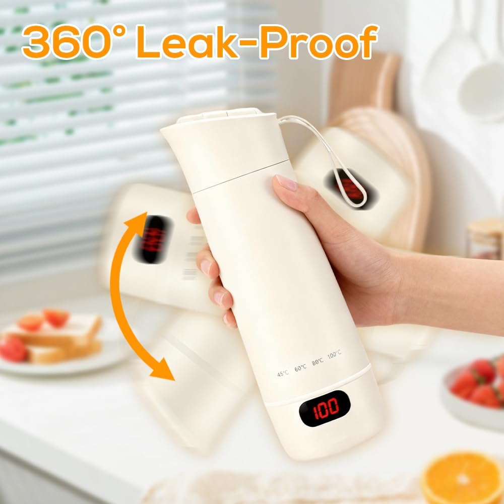 4 in 1 Reisewasserkocher Klein, 400ML Mini Elektrische Wassertasse 4 Temperatur, Kleiner Tragbarer W