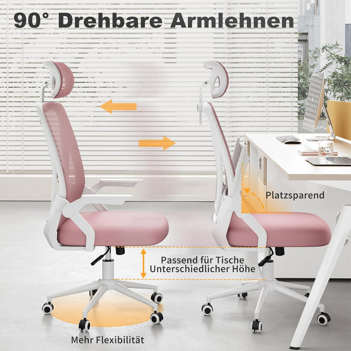 naspaluro Ergonomischer Bürostuhl, Schreibtischstuhl mit 90° Klappbaren Armlehnen, Einzigartige Lend