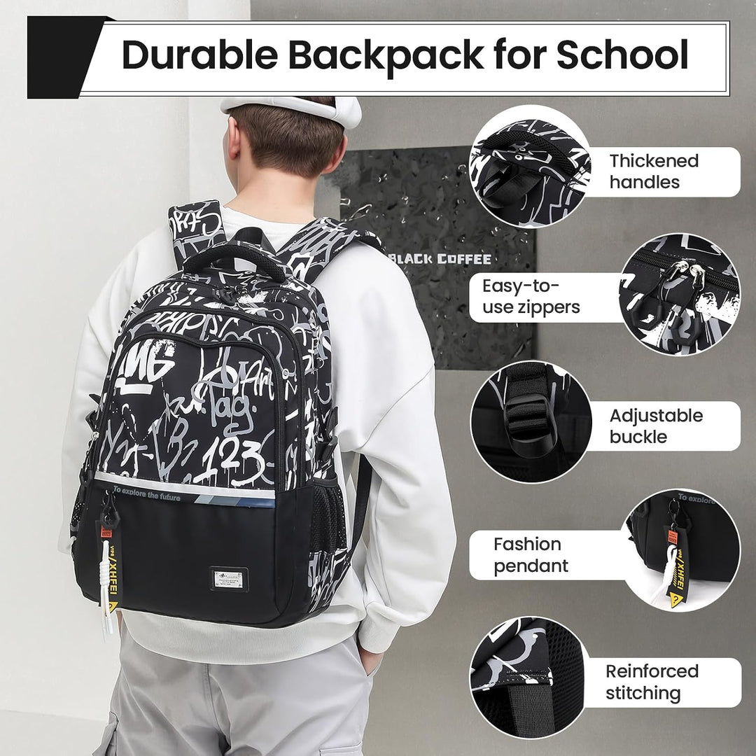 Amythe Schulrucksack Jungen Rucksack Teenager – Wasserdichter Lässiger Daypack Gross Schulranzen, Mi
