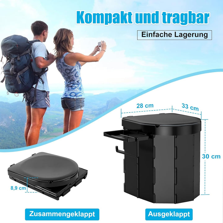 WADEO Tragbare Campingtoilette mit EVA-Komfortsitz, Faltbare Toilette Klapptoilette belastbar bis zu