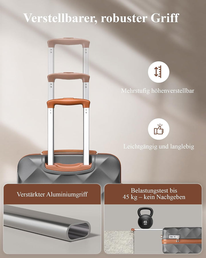 British Traveller Handgepäck Koffer 54x36.5x21.5 cm, Hartschalen Reisekoffer aus ABS+PC mit TSA-Schl