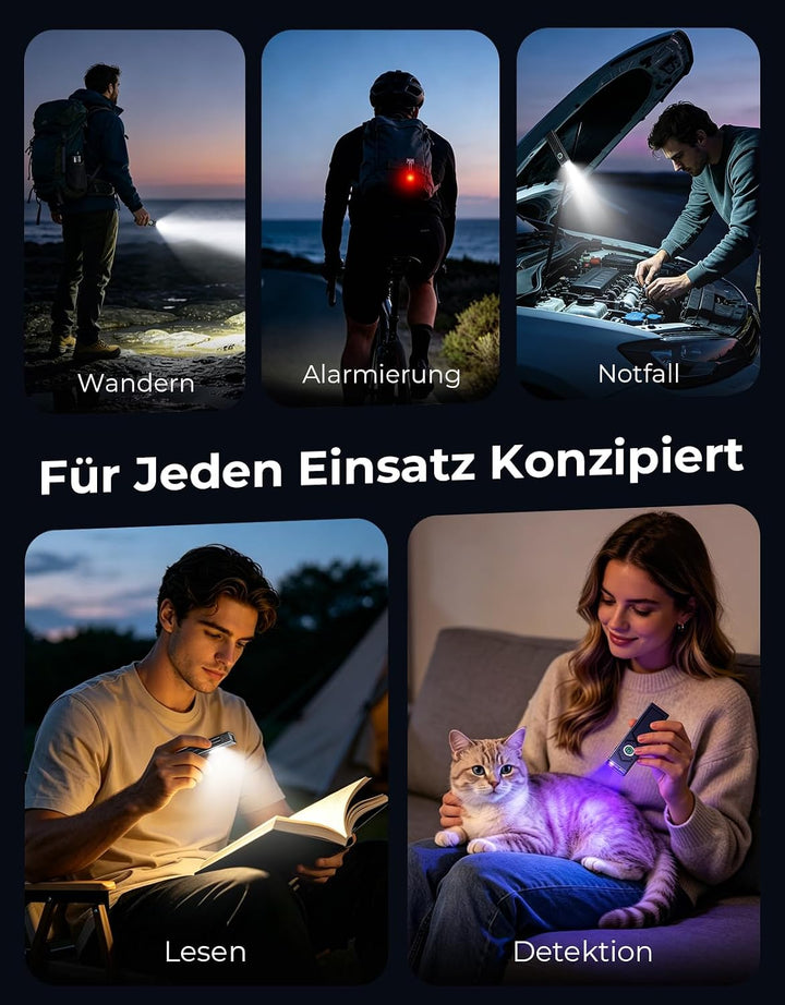 EOIWUY Taschenlampe LED Aufladbar, 1300 Lumen Extrem Hell Taschenlampen | 4 Lichtmodi, Flaches &amp; Mag