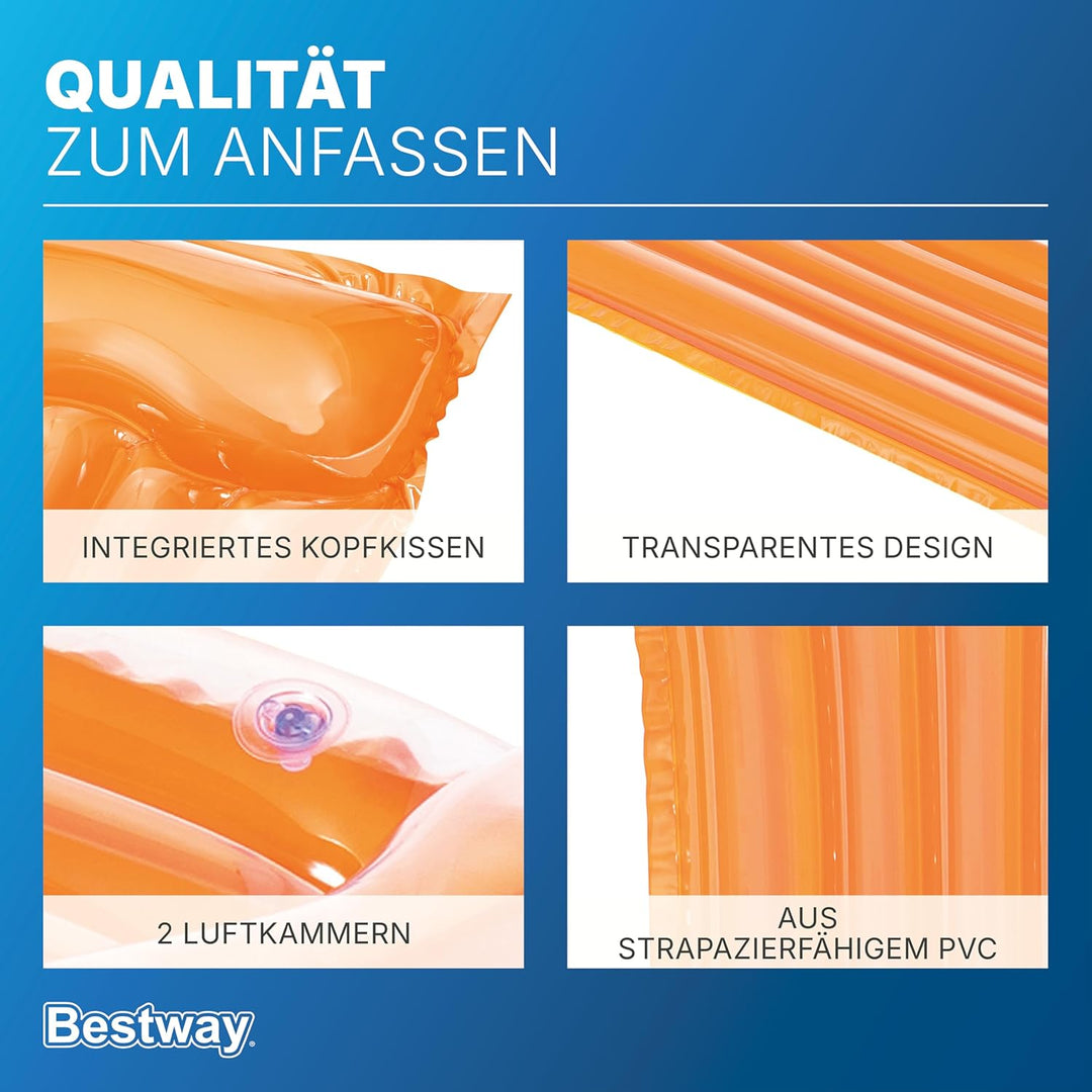 Bestway Luftmatratze Transparent, 183 x 76 cm, 1 Person, PVC, 2 Luftkammern, Integriertes Kopfkissen