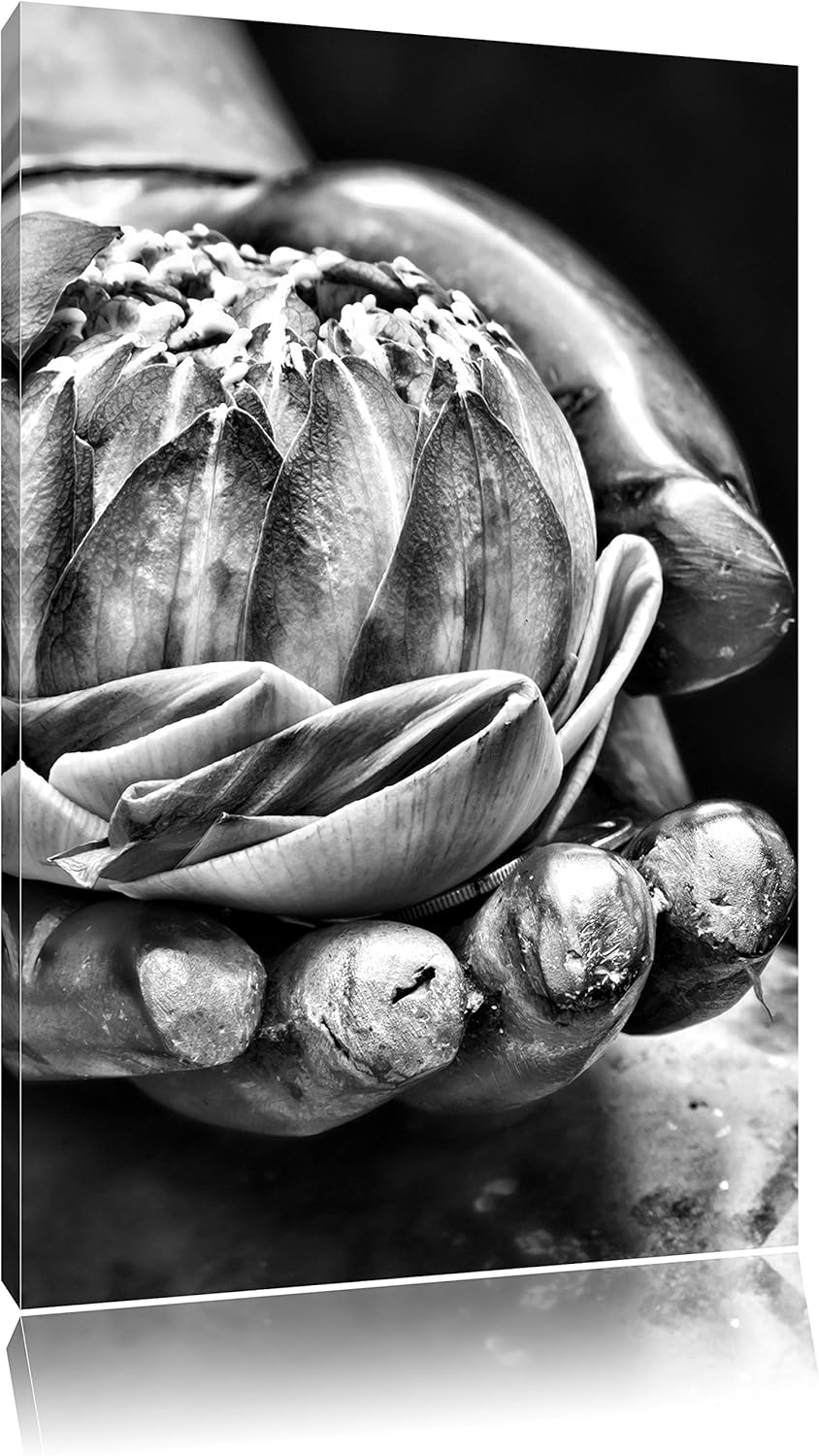 Pixxprint Lotus auf der Hand eines Buddhas als Leinwandbild/Grösse: 100x70 / Wandbild/Kunstdruck/fer