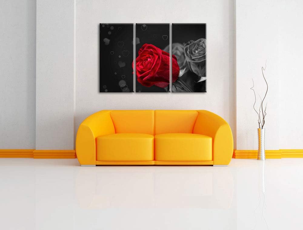 rote Rosen zum Valentinstag schwarz/weiss 3-Teiler Leinwandbild 120x80 Bild auf Leinwand, XXL riesig