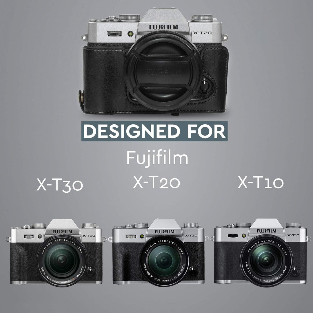 MegaGear MG981 Ever Ready Leder Kamera-Case mit Trageriemen kompatibel mit Fujifilm X-T30, X-T20, X-