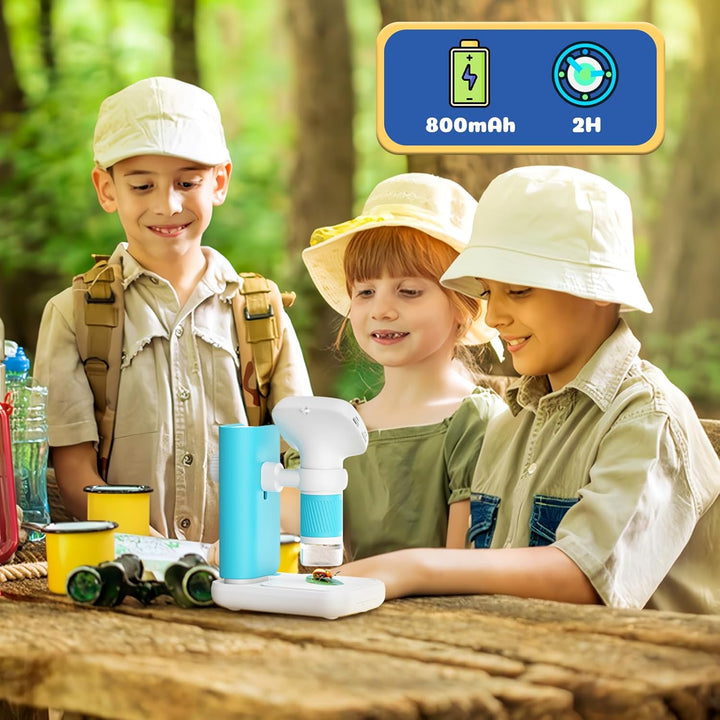 Digitales Mikroskop für Kinder mit Wecker, Tragbares Kinder Mikroskop mit 1000x Vergrösserung, 2 Zol