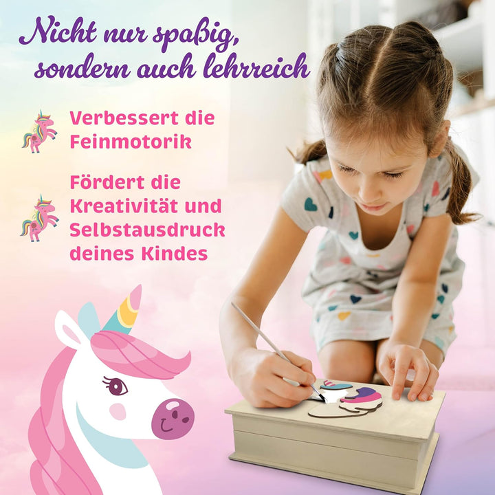 Grafix Einhorn-Schmuckkästchen zum selber basteln – DIY-Schmuckkästchen aus Holz – Kinder-Bastelset