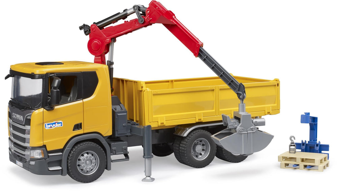 bruder 03551 - Scania Super 560R Baustellen LKW mit Kran &amp; 2 Paletten - 1:16 Fahrzeuge, Baufahrzeug,