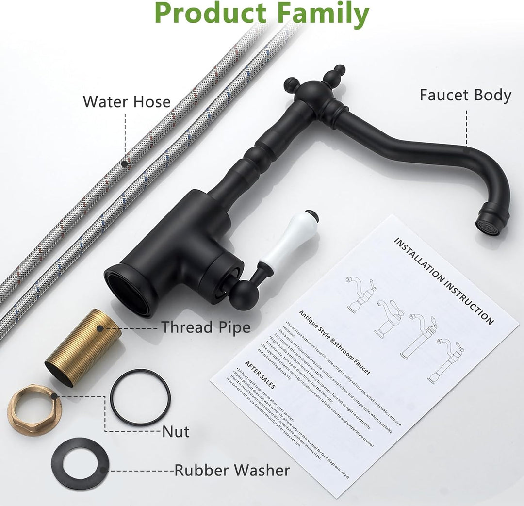 Wasserhahn Bad Schwarz Retro, Waschtischarmatur Hoch für Bad/Küche Waschbecken Armaturen, Einhebelmi