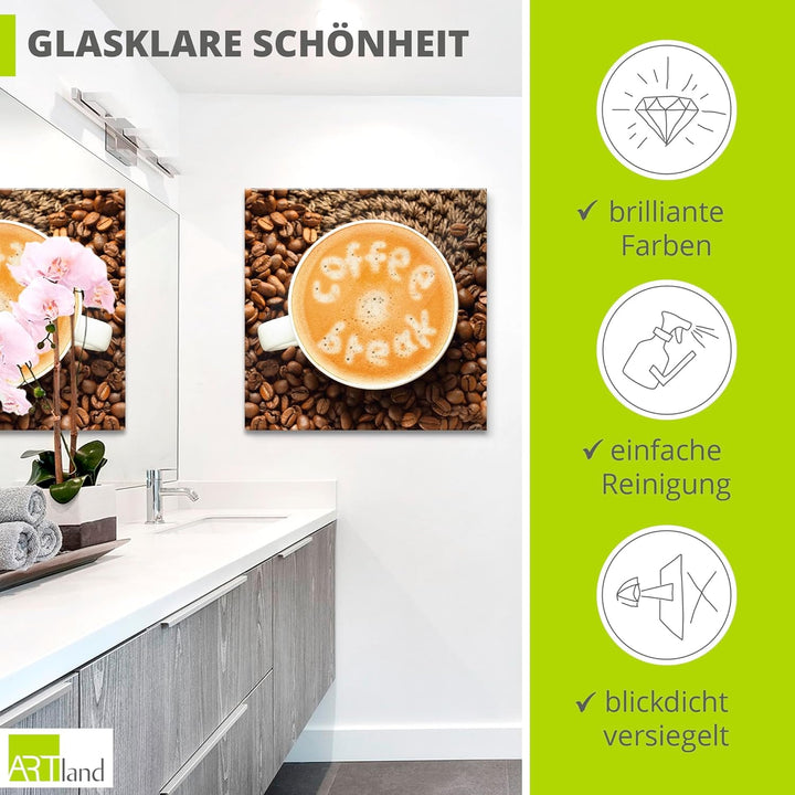 ARTland Glasbilder Wandbild Glas Bild einteilig 50x50 cm Quadratisch Kaffee Coffee Cafe Cappuccino G
