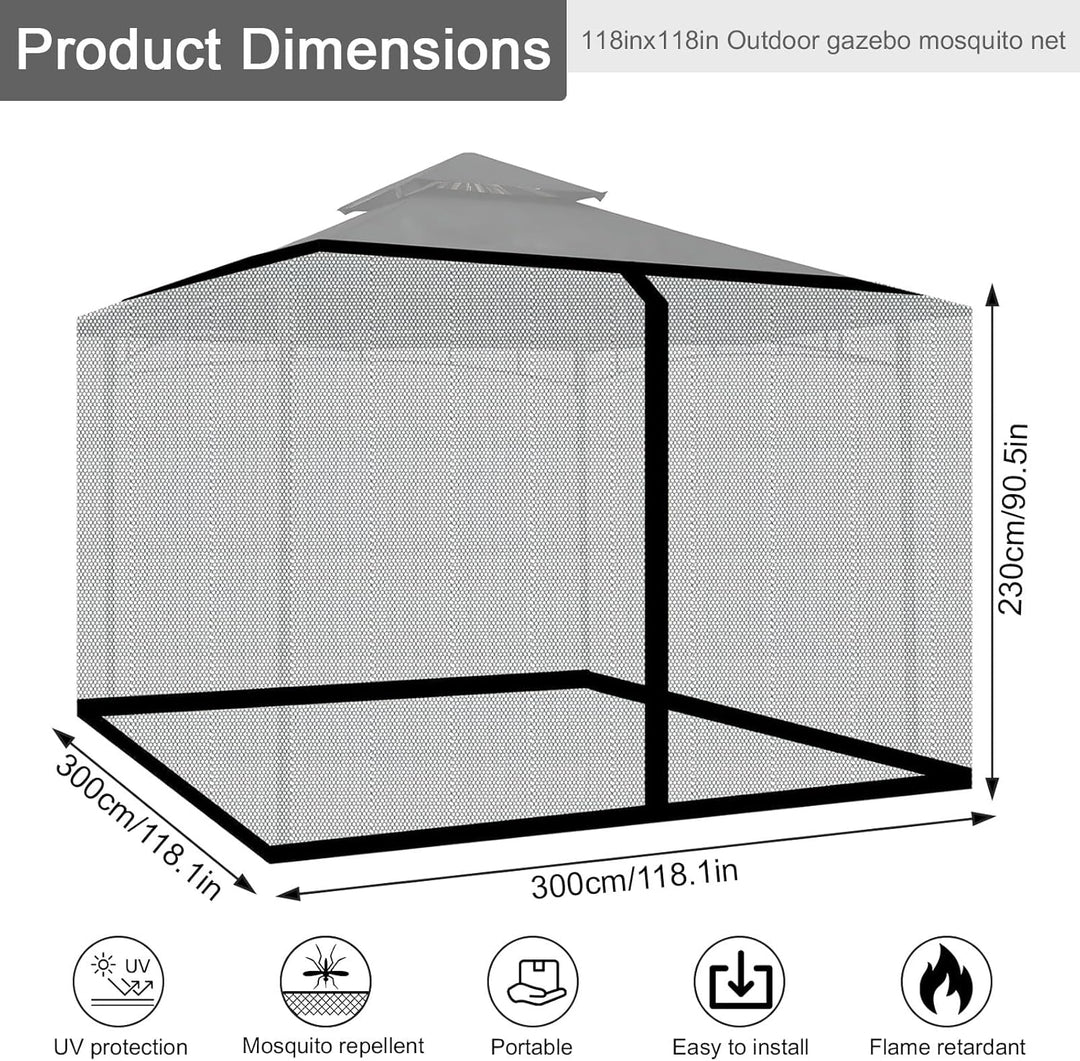 Pavillon Moskitonetz für Sonnenschirm, dellyy 300x300CM Fliegengitter Pavillon Quadrat mit Fliegengi