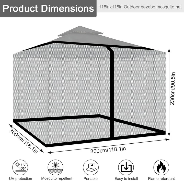 Pavillon Moskitonetz für Sonnenschirm, dellyy 300x300CM Fliegengitter Pavillon Quadrat mit Fliegengi