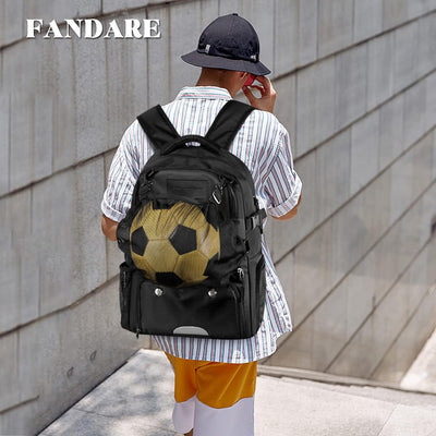 FANDARE Basketball Rucksack Fussball-Rucksack mit Ballfach & Schuhfach Schulrucksack mit 15.6 Zoll L