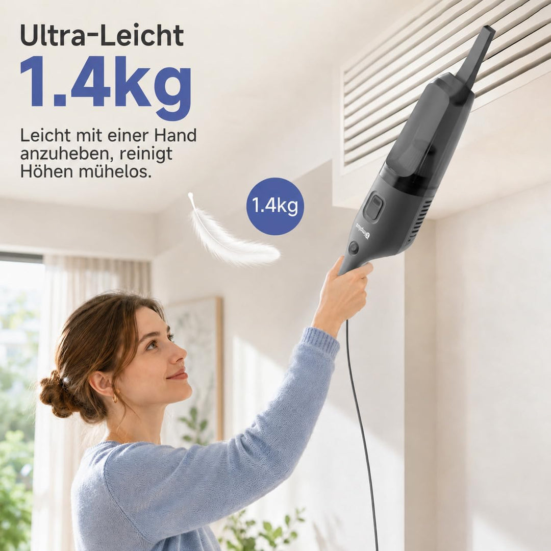 SIMPLUS 2-in-1 Stielstaubsauger mit Kabel, 600 W, 19 kPa Starke Saugleistung, 1,4 kg leicht, 1 l Sta
