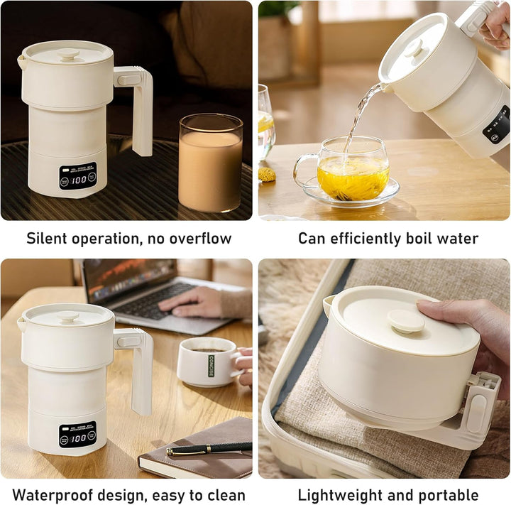 Faltbarer Wasserkocher 600ml, Tragbarer Reisewasserkocher Klein, Wasserkocher Camping mit 9 Temperat