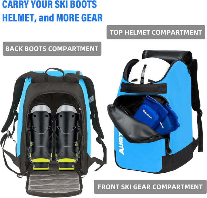AUMTISC Skischuhtaschen mit Helmfach und Rucksackgurten, Skirucksack Skischuhrucksack mit Helmtasche