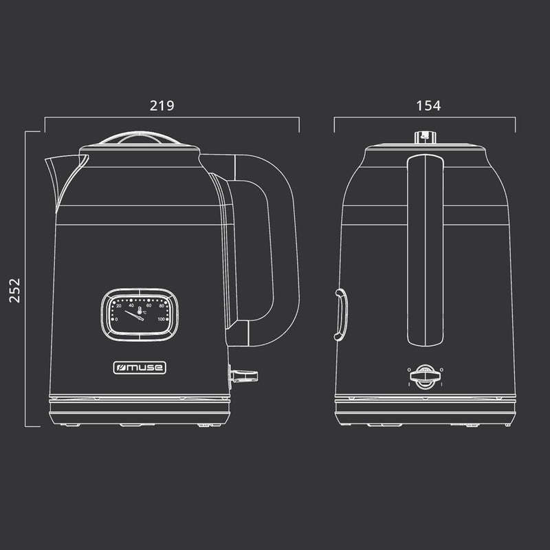 MUSE Edelstahl Retro Wasserkocher mit analoger Temperaturanzeige, mit Filter, transparenter Skala, 1