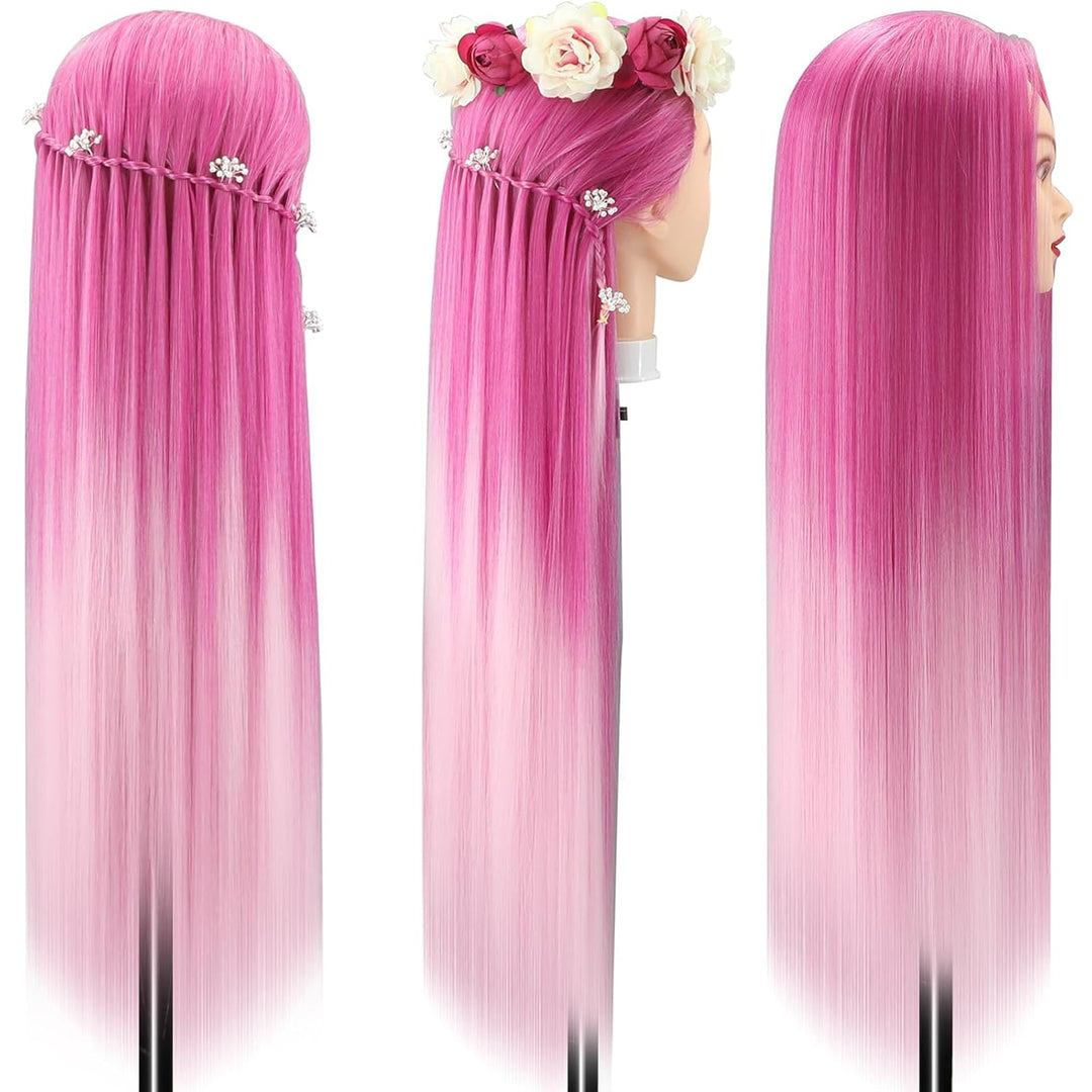 Trainingsköpfe, 28 Zoll Frisierkopf für Friseure, 100% Kunstfaser Haar Übungskopf, mit DIY Strickset