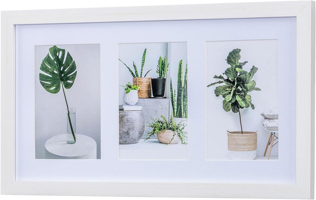 levandeo Bilderrahmen Collage 3 Fotos 10x15cm Ahorn Weiss MDF Holz Passepartout Glasscheibe Fotorahm