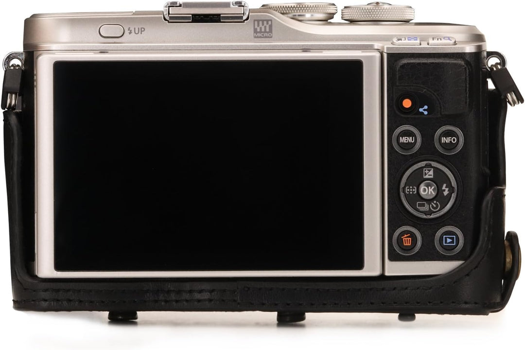 MegaGear MG1451 Olympus PEN E-PL9 (14-42mm) Ever Ready Leder Kamera-Case mit Trageriemen - Black Sch