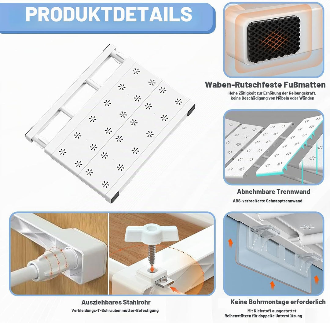 Verstellbare Einlegeböden Schrank - 35cm Weit, Verstellbare Länge 30-45cm - Erweiterbares Einlegeböd