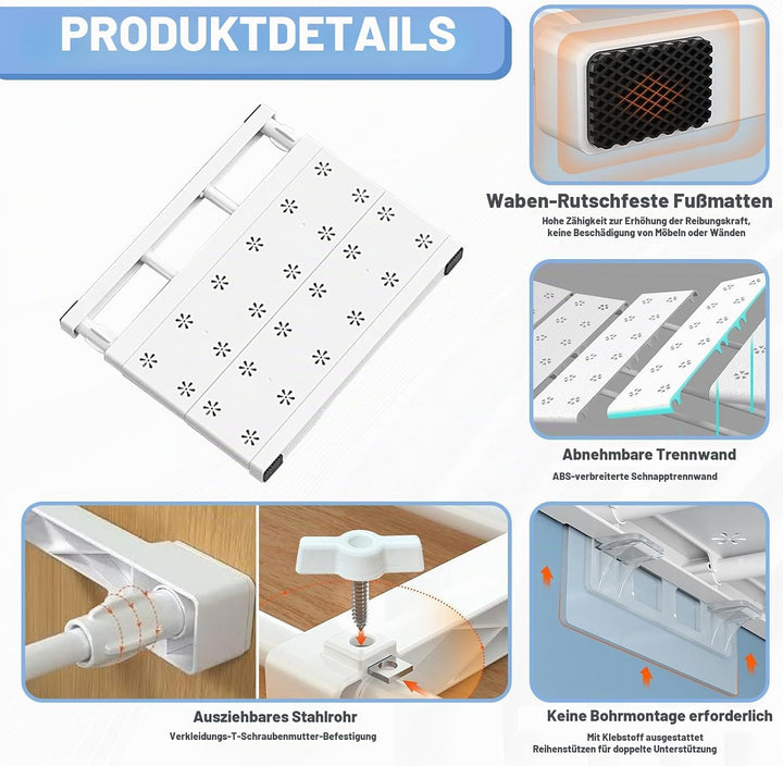 Verstellbare Einlegeböden Schrank - 35cm Weit, Verstellbare Länge 30-45cm - Erweiterbares Einlegeböd