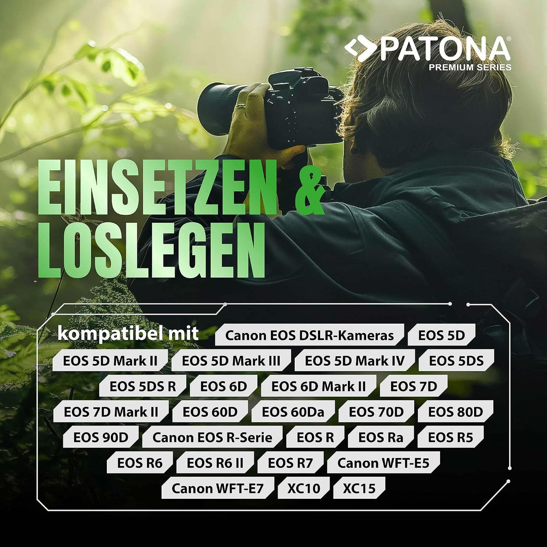 PATONA 2X Premium LP-E6 Akku 2400mAh Ersatzakku kompatibel mit Canon EOS 5D Mark II III IV 5DS R R5