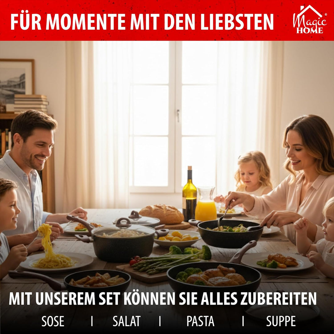 MAGIC HOME Topfset INDUKTION 13-tlg | Aluguss Pfannenset & Kochtopf Set | Marmor Antihaft Bratpfanne