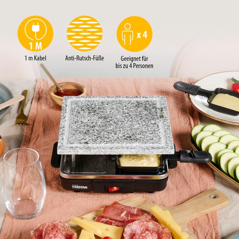 Tristar Raclette RA-2745 – Steingrillplatte – für bis zu 4 Personen – Grillfläche 21 x 21 cm 4 Black