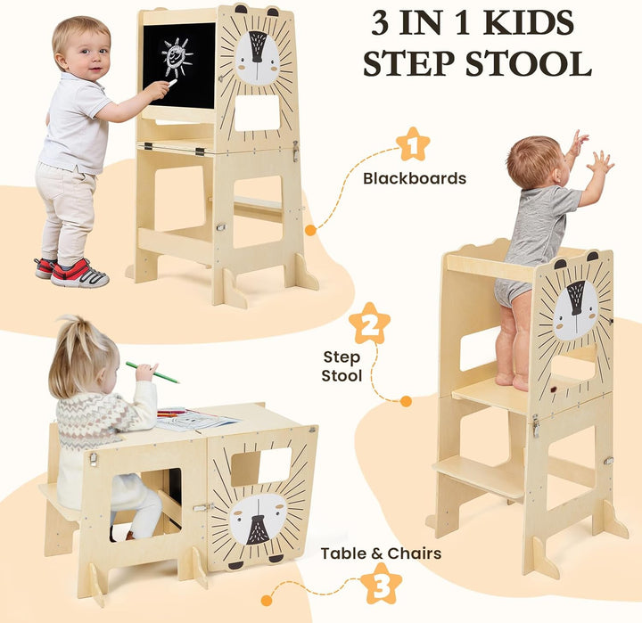 labebe lernturm für Kinder, Grossformat klappbar Montessori Learning Tower, 2 in 1 lernstuhl Kinder