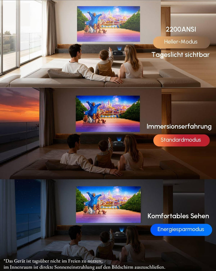 4K Heimkino Beamer mit HDMI ARC Smart OS, 2200ANSI Tageslich Ultra HD Smart Projektor für Schlafzimm