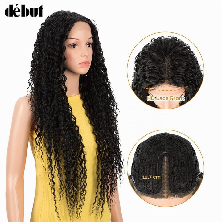 DÉBUT Lace Front Perücke Lockige Perücke für Damen 70 cm 230g Kunsthaar Hitzebeständige Faser 130% D