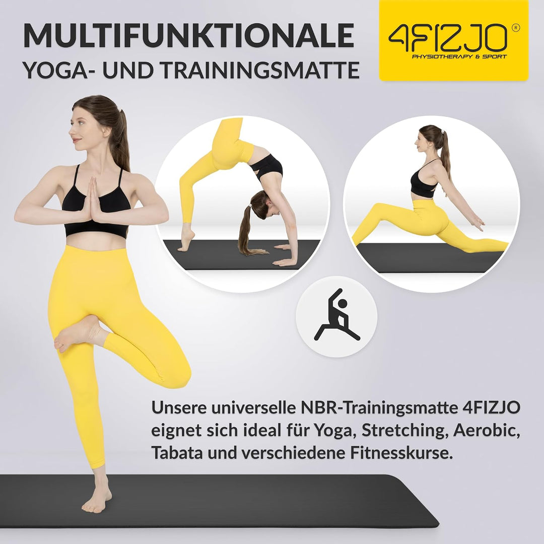 4FIZJO Fitnessmatte mit Tragegurt, Abm. 180x60 cm, NBR-Schaumstoff, Rutschfest, Komfort, In &amp; Outdor