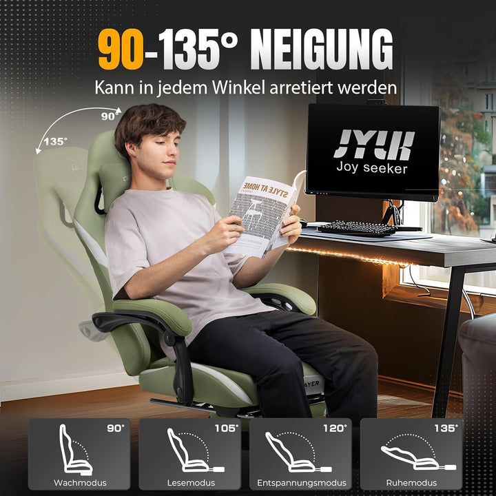 GTPLAYER Gaming Stuhl, Gamer Stuhl, Atmungsaktiver Bürostuhl aus Hochwertigem Stoff, Ergonomischer P
