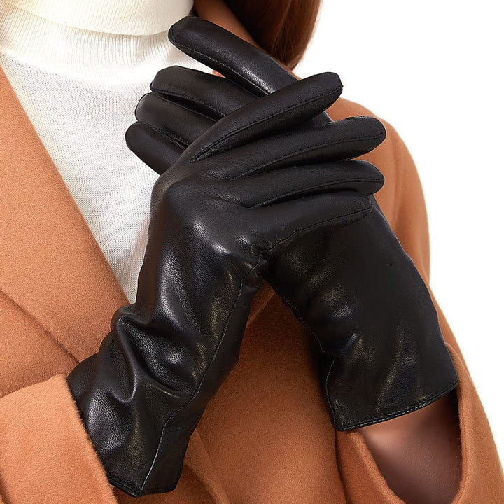 Damen Leder Handschuhe echtes Lammleder und mit Kaschmir Wolle gefütterte warme Winter Handschuhe X-