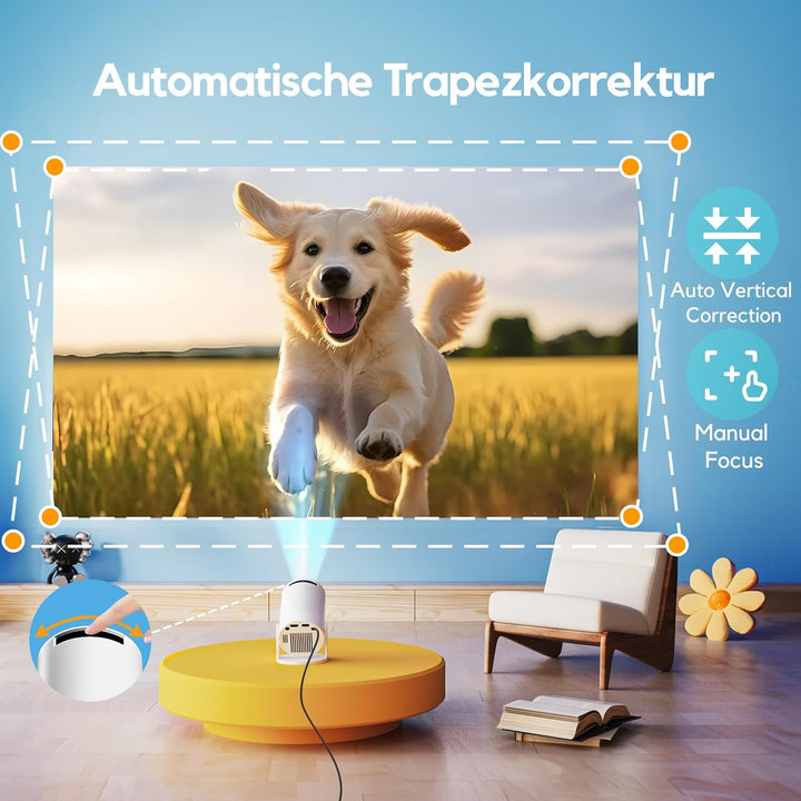 Mini Beamer Unterstützt 1080P [Android 11 & Auto Trapezkorrektur] AKIYO O2 Smart Projektor mit WiFi