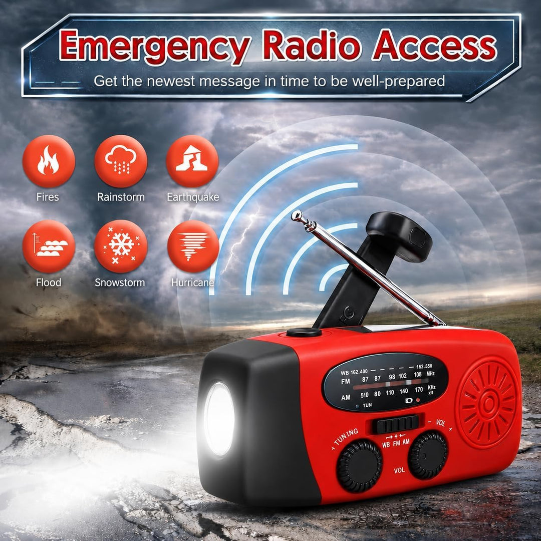 1 Stück Solar Kurbelradio mit 3-LED Taschenlampe | Tragbares 2000mAh NI-MH Notfall Powerbank | IPX3