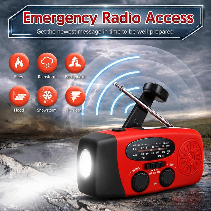 1 Stück Solar Kurbelradio mit 3-LED Taschenlampe | Tragbares 2000mAh NI-MH Notfall Powerbank | IPX3