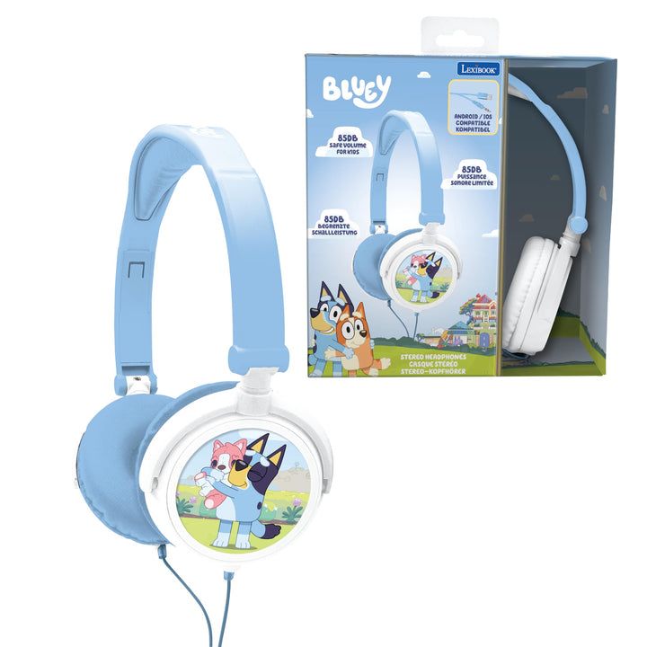 Lexibook, kabelgebundener Faltbarer Stereo-Kopfhörer mit Lautstärkebegrenzung Bluey, Blau, HP010BY,