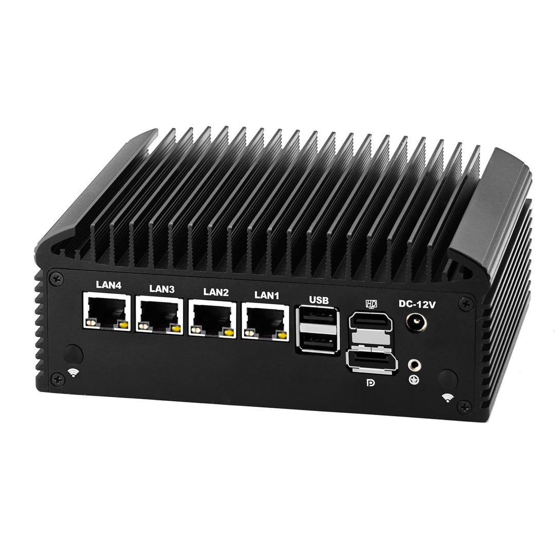 Lüfterlos Mini PC N150 Firewall Appliance Industrial Micro Büro, 4 x 2.5Gbit LAN + 2 RS232 Com, 8GB