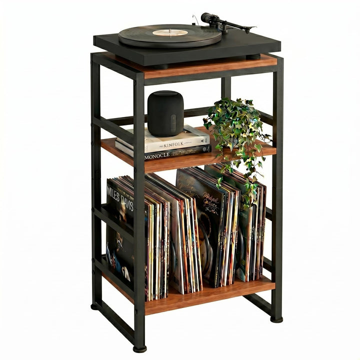 Plattenspieler-Ständer, 3 Etagen Beistelltisch,Plattenspielertisch Aufbewahrung von Schallplatten, b