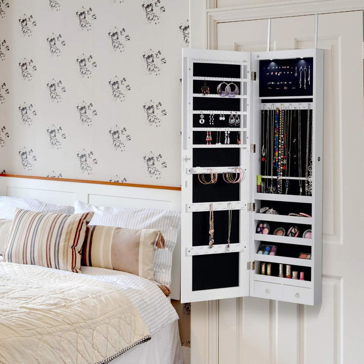 GIANTEX Schmuckschrank hängend mit LED, Spiegelschrank Ganzkörperspiegel, Schmuckregal Schmuckkommod