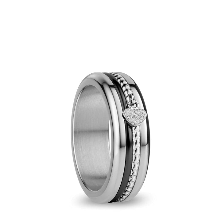 BERING Austauschbar Ringkombination für Damen in Silber &amp; Schwarz mit einzigartigem Twist- &amp; Change