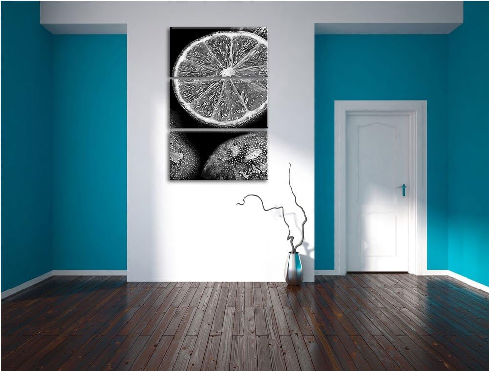 Pixxprint Monocrome, aufgeschnittene Limetten 3-Teiler Leinwandbild 120x80 Bild auf Leinwand