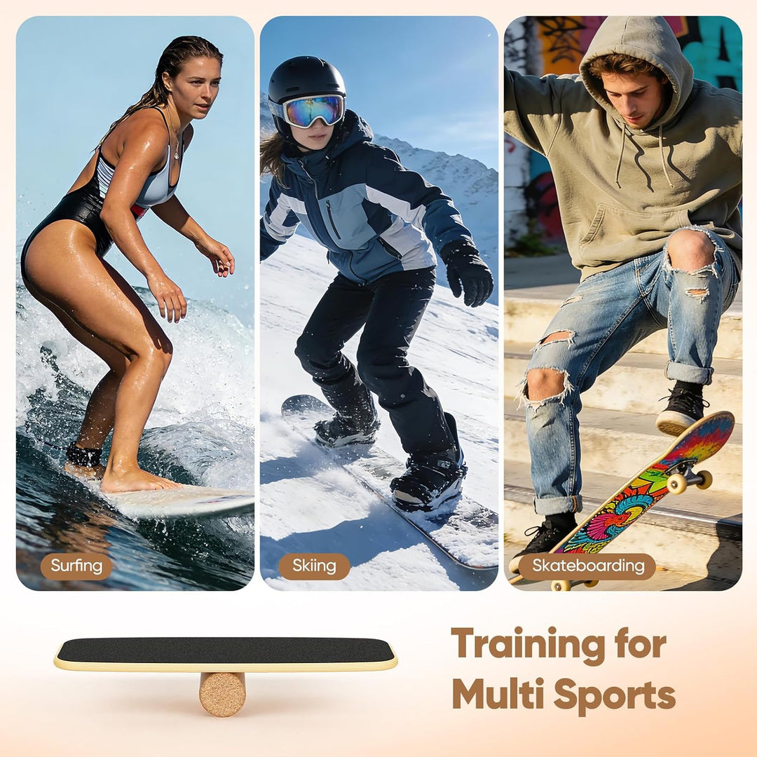 8-in-1 Balance Board Erwachsene,Holz Balance Board Set Mit Korkrolle,Kork Halbkugel und Woodball,Bal
