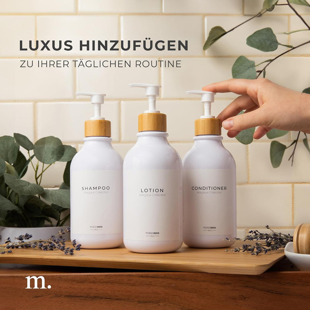 MaisoNovo Shampoo Flaschen zum befüllen - Duschgel Spender - 500 ml Set mit 3 weissen Plastikflasche