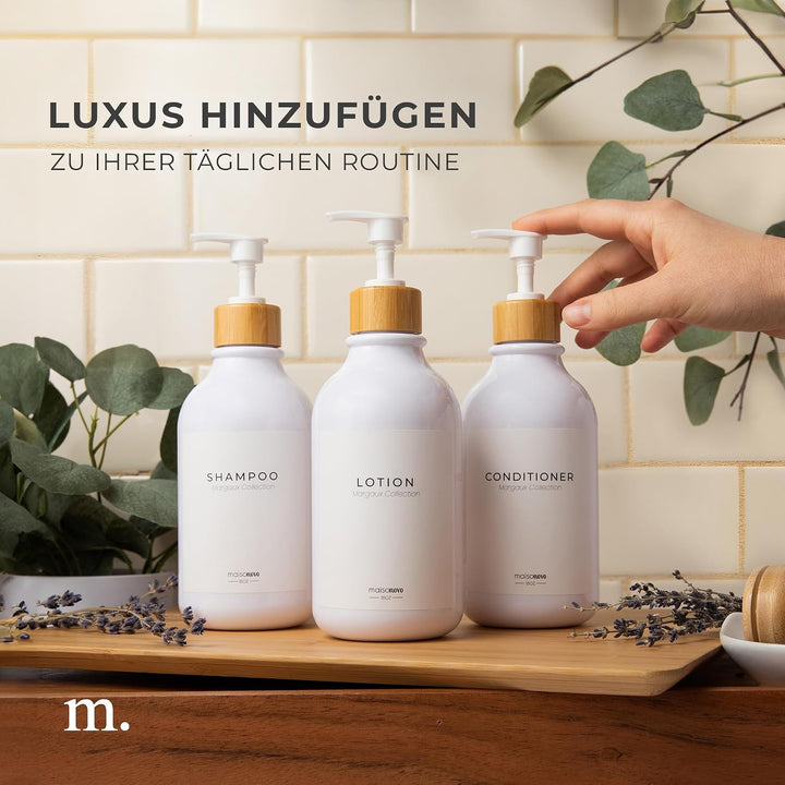 MaisoNovo Shampoo Flaschen zum befüllen - Duschgel Spender - 500 ml Set mit 3 weissen Plastikflasche