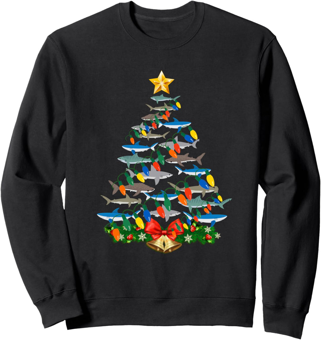 Funny Shark Christmas Tree Xmas Lights for Men Women Sweatshirt