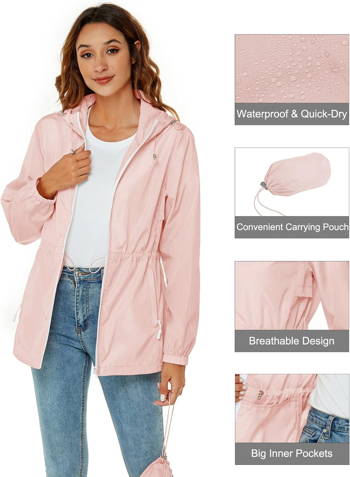Rapbin Regenjacke Damen Wasserdicht Atmungsaktiv Leicht Outdoorjacke Windbreaker Packbare Regenmante